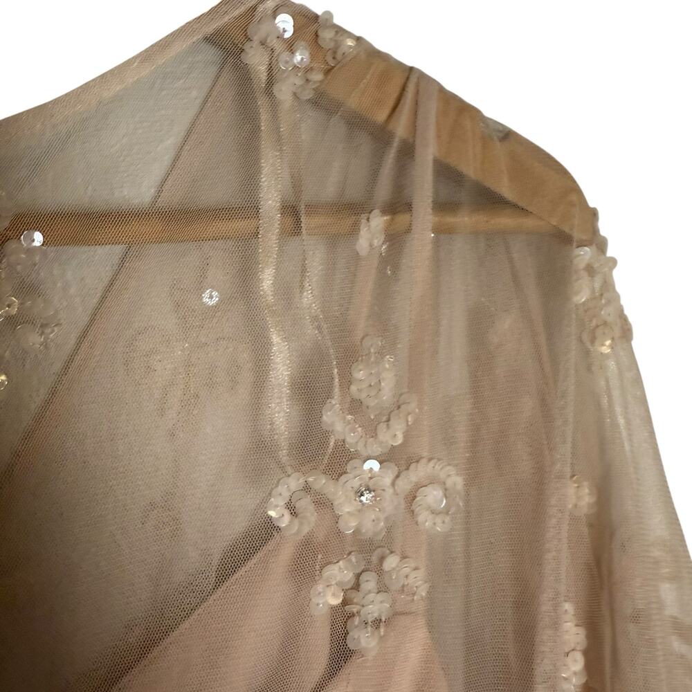 Mac Duggal Blush V Neck Embellished Flutter Sleeve A Line Formal Gown Size 10 - Picture 10 of 14